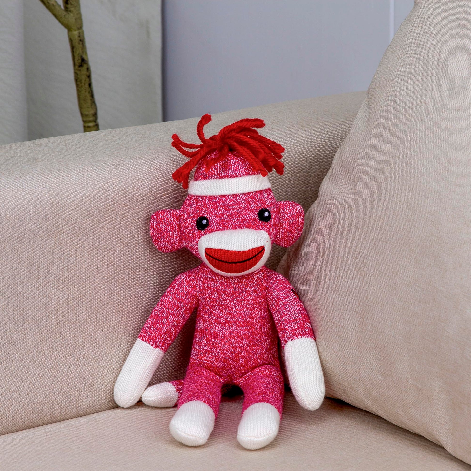 Plushland Adorable Sock Monkey 8 Inches Tall - Soft Realistic Plush Knitted Stuffed Animal Toy Gift - for Kids, Babies, Teens, Girls and Boys(Pink)