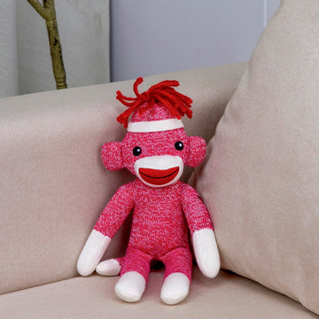 Plushland Adorable Sock Monkey 8 Inches Tall - Soft Realistic Plush Knitted Stuffed Animal Toy Gift - for Kids, Babies, Teens, Girls and Boys(Pink)
