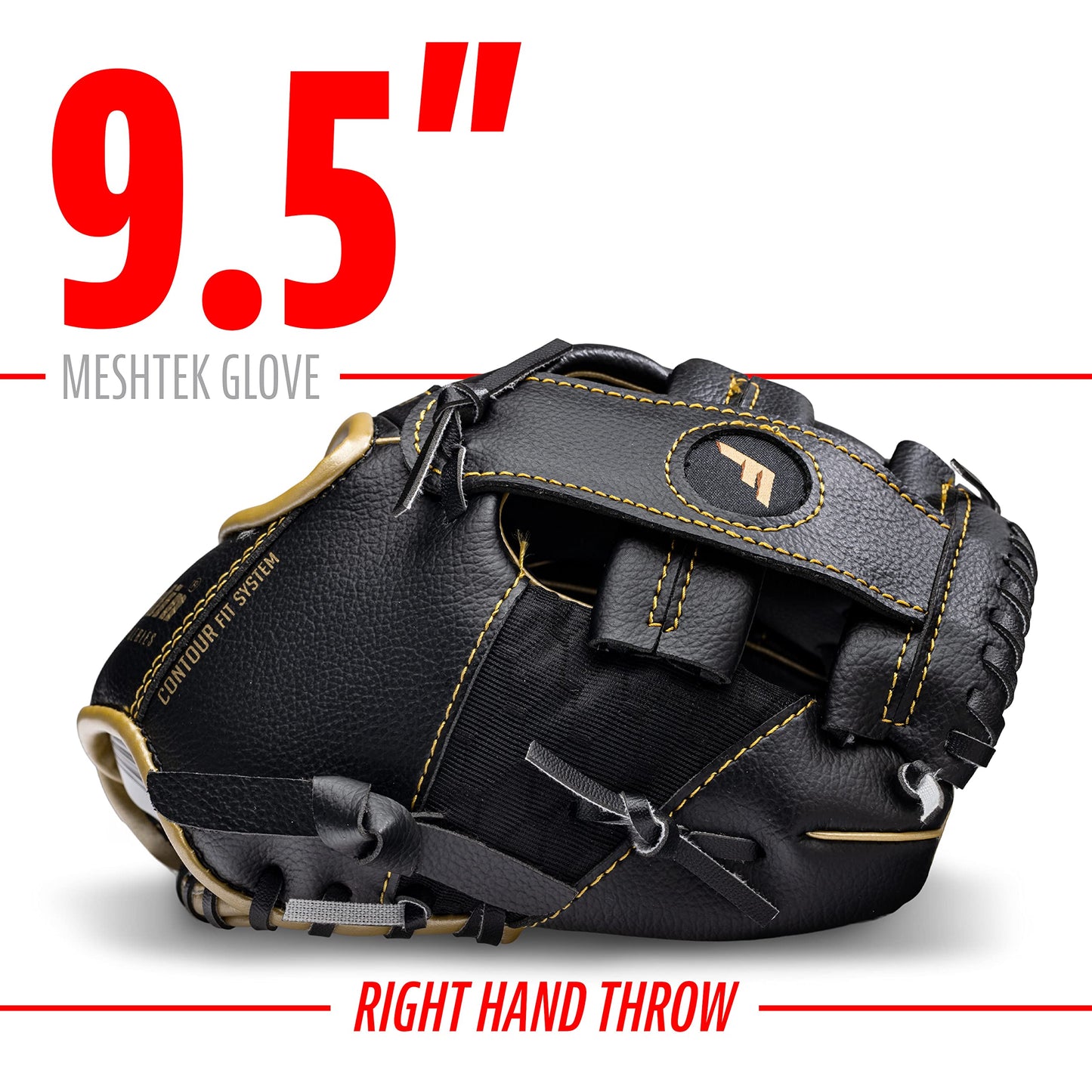 Franklin Sports Meshtek Teeball Fielding Glove with Ball - Right Hand Throw - 9.5" - Black/Gold