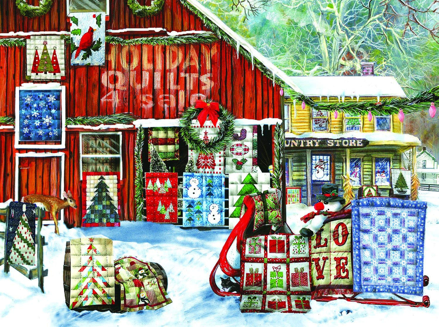 SUNSOUT INC - Holiday Quilts - 1000 pc Jigsaw Puzzle by Artist: Tom Wood - Finished Size 20" x 27" Christmas - MPN# 28735