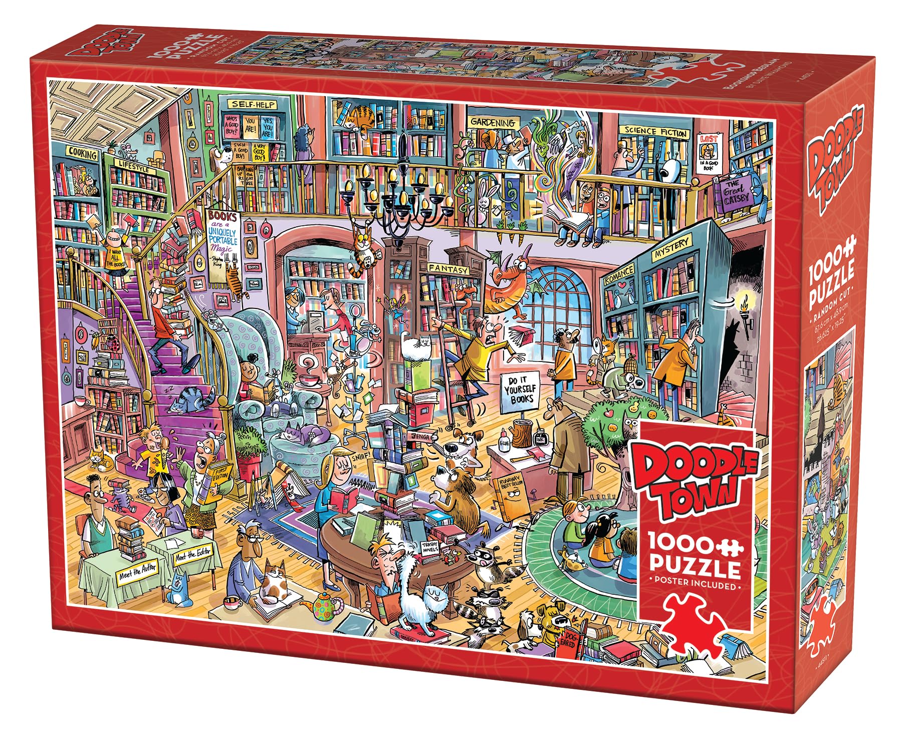 Cobble Hill 1000 Piece Puzzle - Doodletown: Bookshop Bedlam - Sample Poster Included