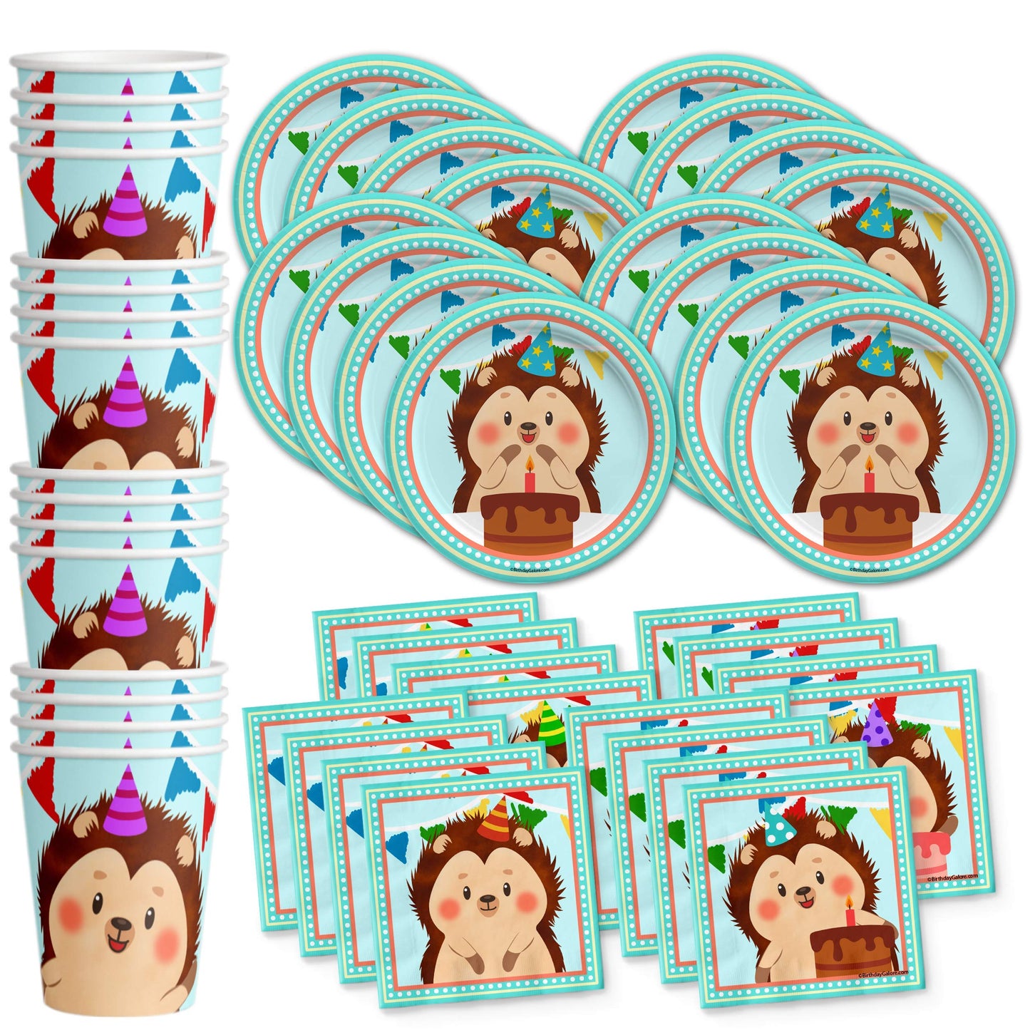 Birthday Galore Hedgehog Party Supplies for Kids and Adults - Fun Celebration Set with Plates, Napkins, Cups, Tableware, Quick Setup, Colorful