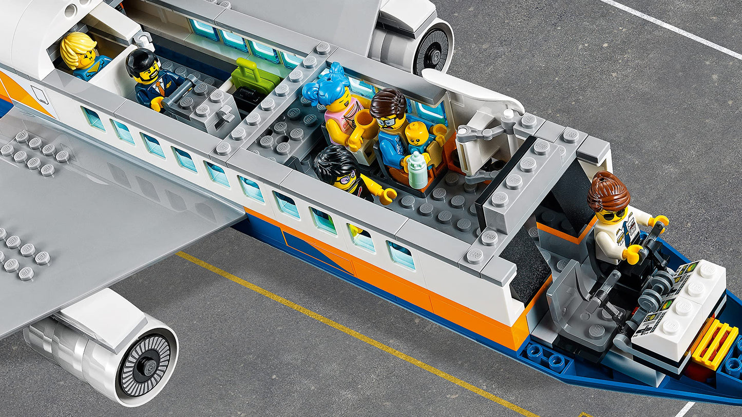 LEGO City Passenger Airplane 60262, with Radar Tower, Airport Truck with a Car Elevator, Red Convertible, 4 Passenger and 4 Airport Staff Minifigures,