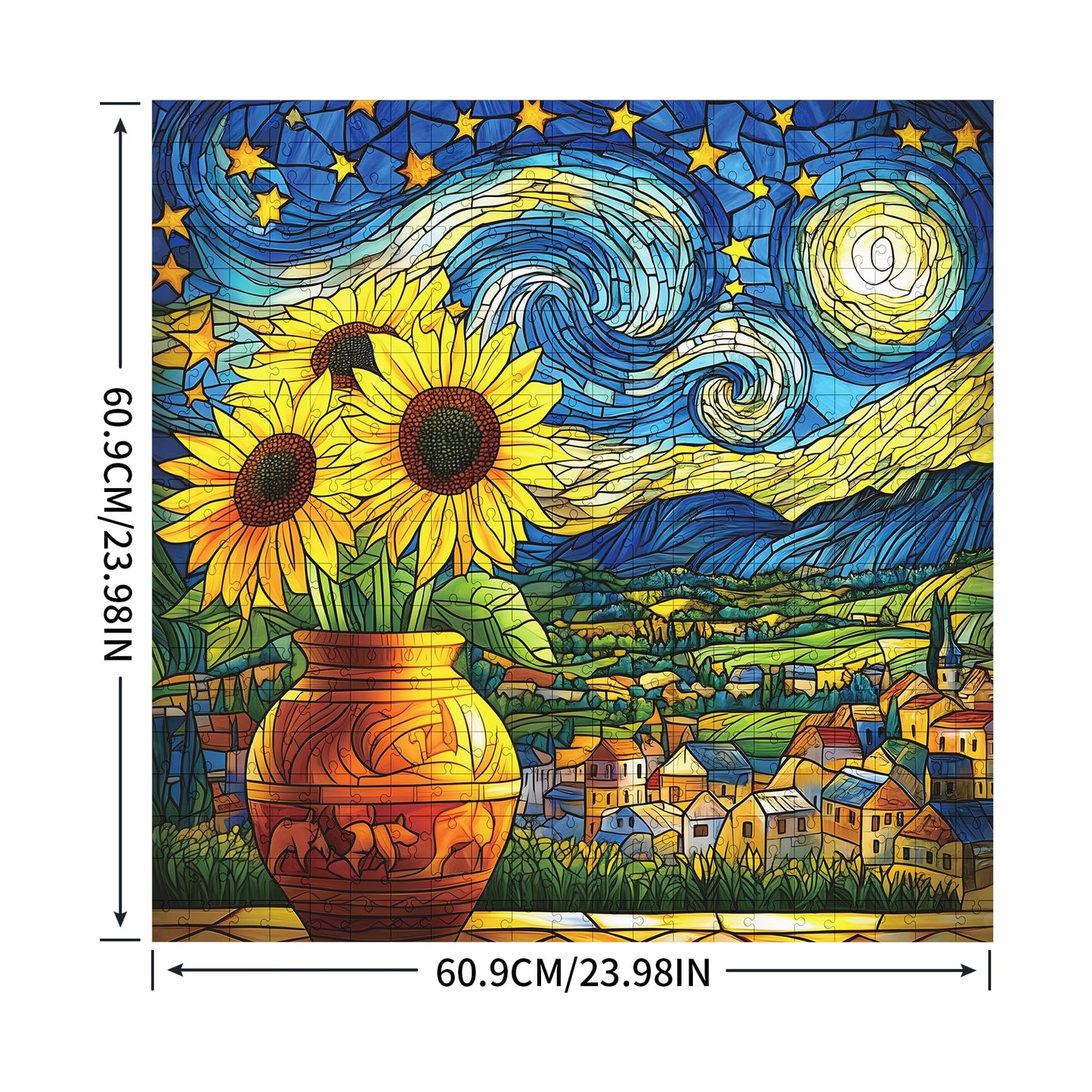 Starry Night Puzzle 1000 Pieces-Moonlit Night, Sunflower Puzzles for Adults 1000 Pieces, Impossible Stained Glass Puzzles for Seniors Family