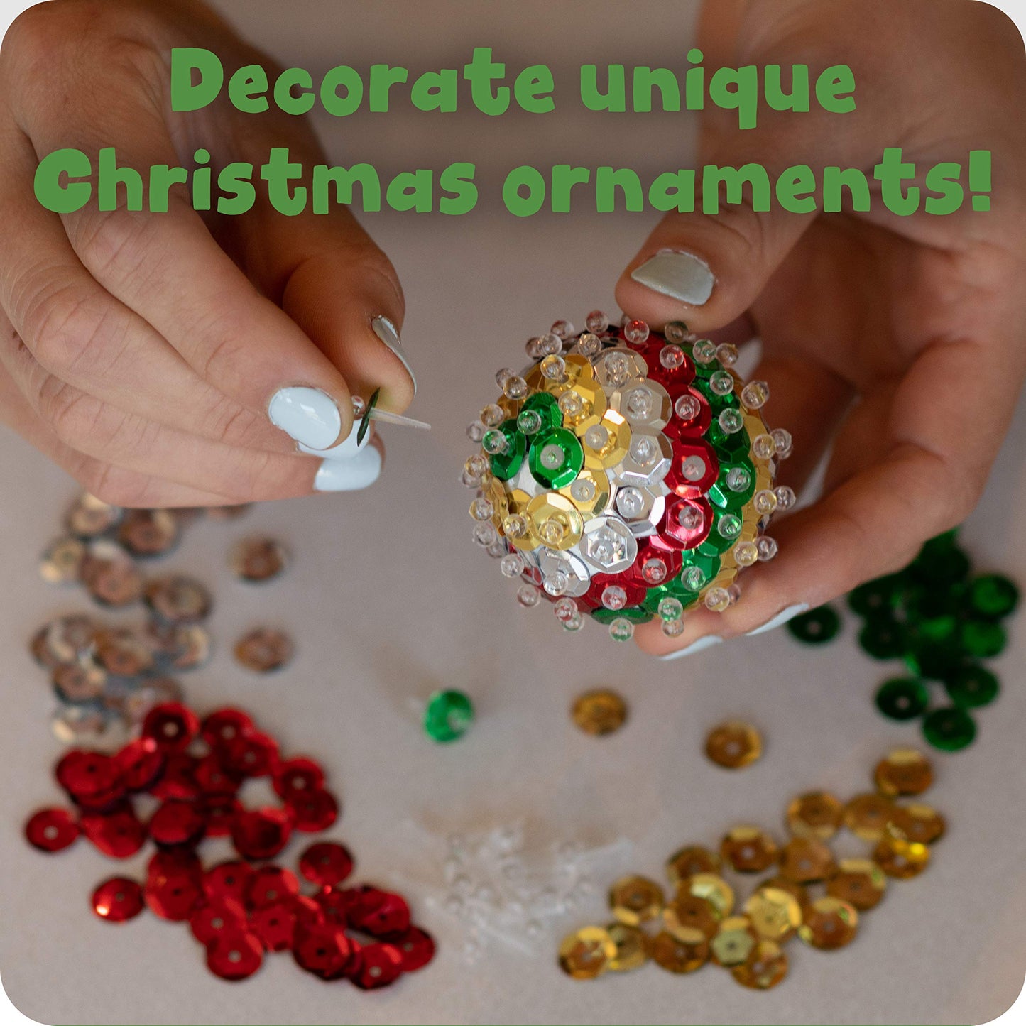 READY 2 LEARN- Create Your Own Sequin Ornaments - Set of 6 - Christmas Crafts for Kids - Christmas Tree Decorations - All Materials Included