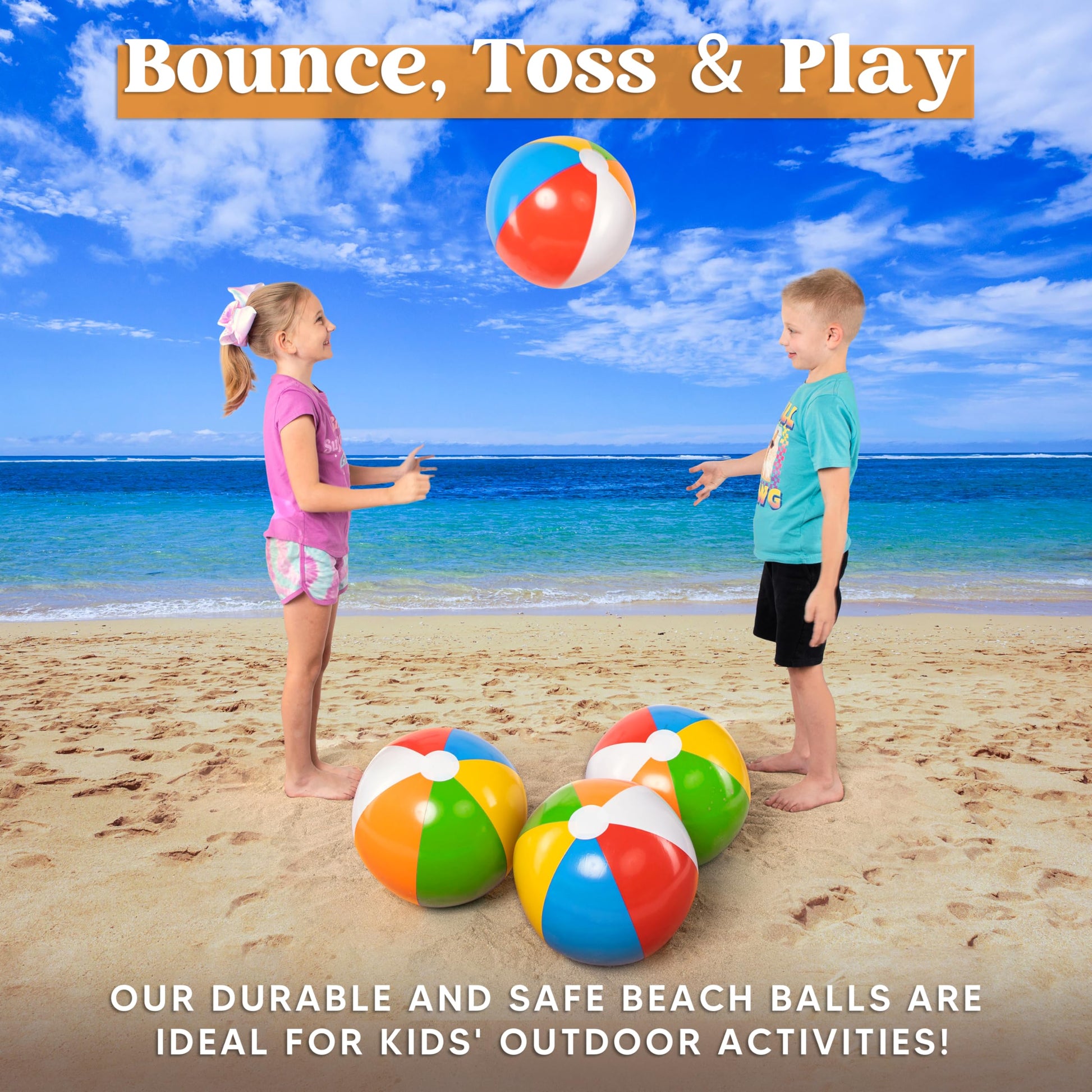 JOYIN 4-Pack 20" Beach Balls - Large Rainbow Beach Ball Inflatable Pool Toys for Party Supplies Decorations, Adults Kids Birthday Luau Summer Beach