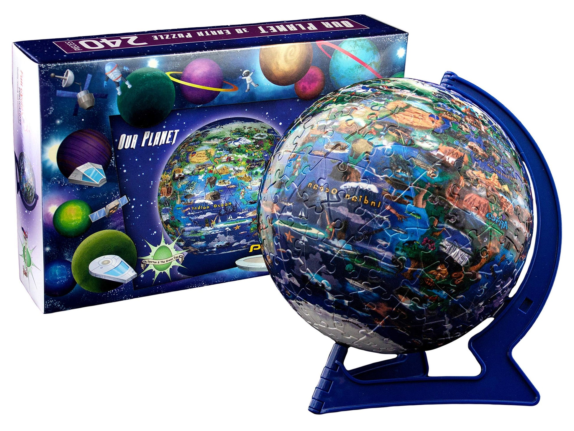 Spartan & the Green Egg Our Planet 3D Puzzle for Kids - 240 Piece World Map Globe - Educational Geography Toy - Includes Display Stand - Ages 6+
