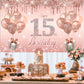 15th Birthday Decorations for Girls,Banner,Backdrop, it’s my 15th Birthday Sash, Sweet Rhinestone Tiara Crown,Balloons