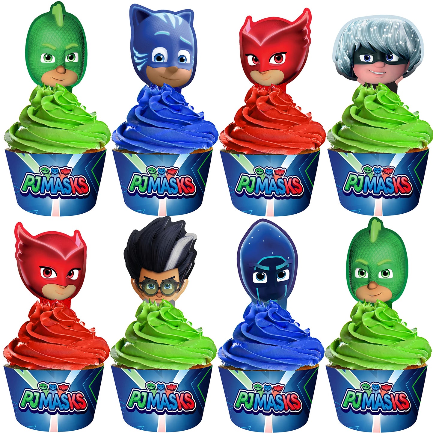 Treasures Gifted Officially Licensed PJ Masks Birthday Decorations - 24ct Cupcake Toppers & Wrappers - PJ Masks Birthday Party Supplies - Cake