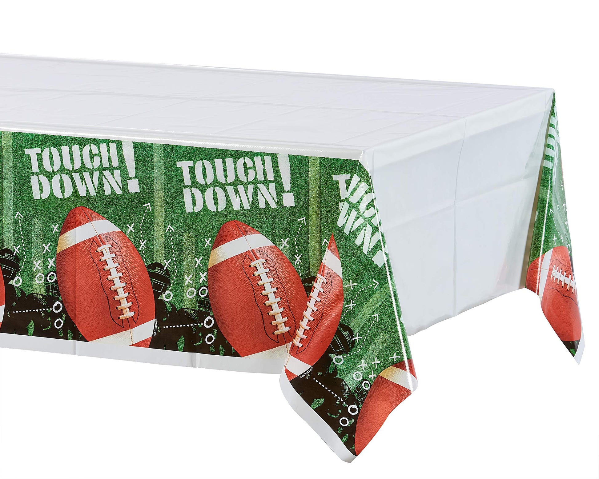 Multicolor Tailgates & Touchdowns Plastic Table Covers - 54" x 84" (3 Pc) - Vibrant Party Essentials for Football-Themed Celebrations