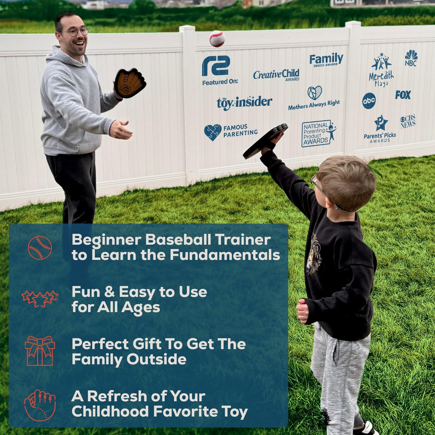 Toss and Catch Ball Set: Fun Summer Gifts for Boys - Best Summer Outdoor Gifts for 3 4 5 6 7 8 9 10 + Year Old Boys - Baseball Birthday Gift Idea Toys