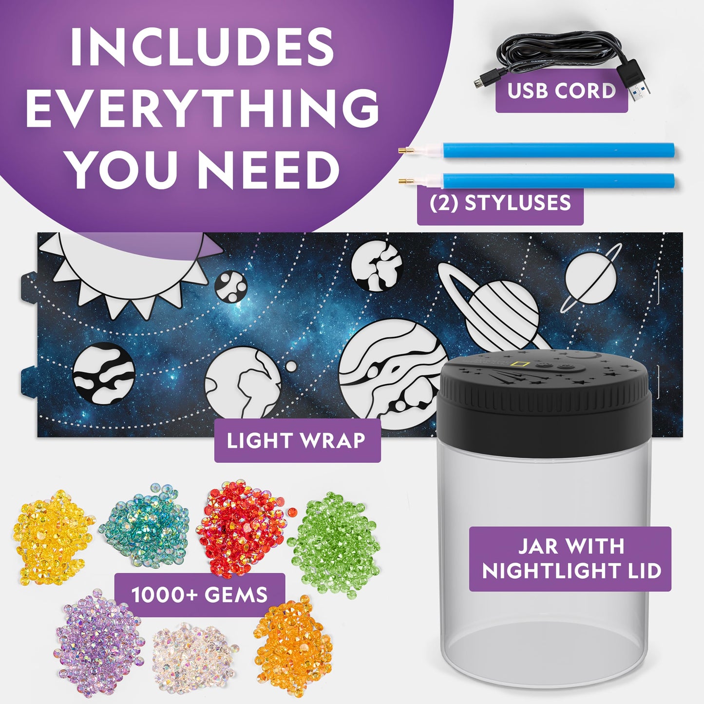 NATIONAL GEOGRAPHIC Diamond Painting Solar System Night Light - Make Your Own Night Light with 1000+ Gems to Decorate, Arts and Crafts Kits for Kids