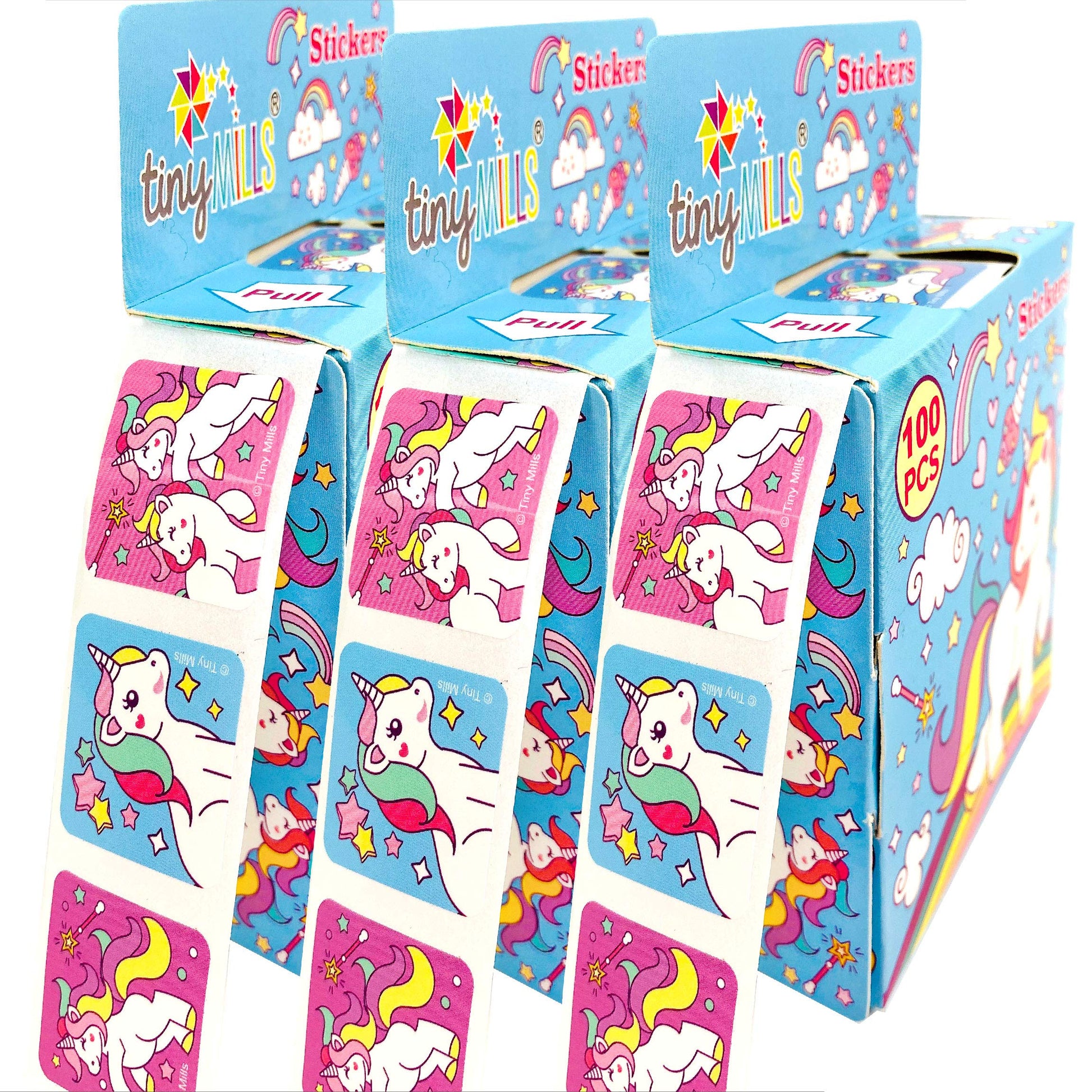 TINYMILLS Unicorn Stickers for Kids Party Favor Supplies Pack (1200 Stickers Total) Pack of 12 Sticker Dispensers with 100 Stickers/Dispenser Birthday