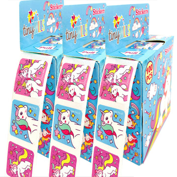TINYMILLS Unicorn Stickers for Kids Party Favor Supplies Pack (1200 Stickers Total) Pack of 12 Sticker Dispensers with 100 Stickers/Dispenser Birthday