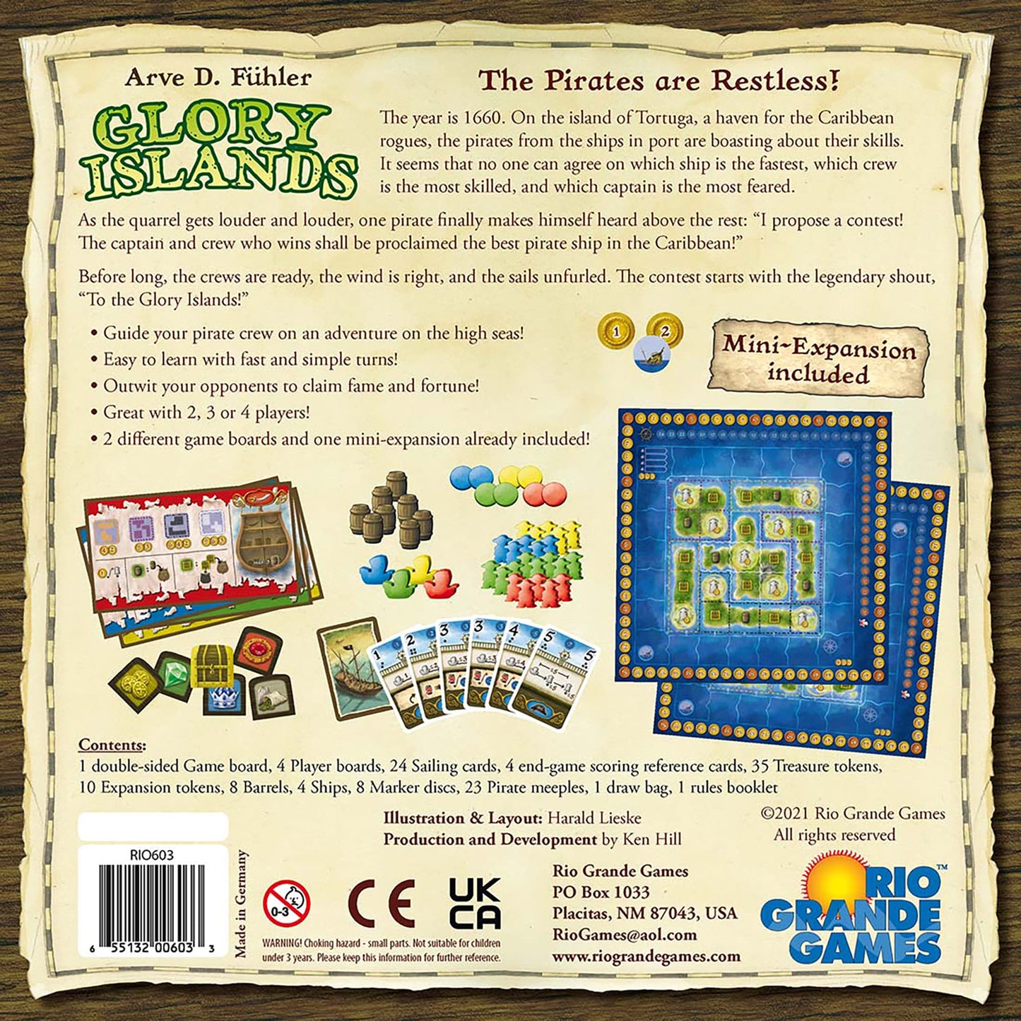 Rio Grande Games: Glory Islands Pirate Adventure Board Game, 2-4 Players, Strategy Card Game for Adults