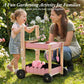ROBOTIME Kids Gardening Tools with Cart Wheelbarrow - Wooden Outdoor Garden Toys Set with Watering Can, Shovel, Hand Rake & Plant Labels, Outdoor