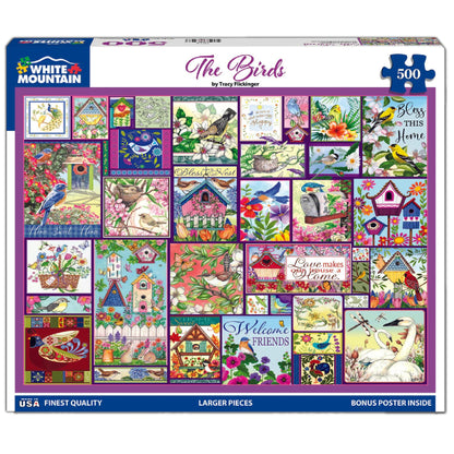 White Mountain 500 Piece Jigsaw Puzzle Spring Flower Collage, The Birds