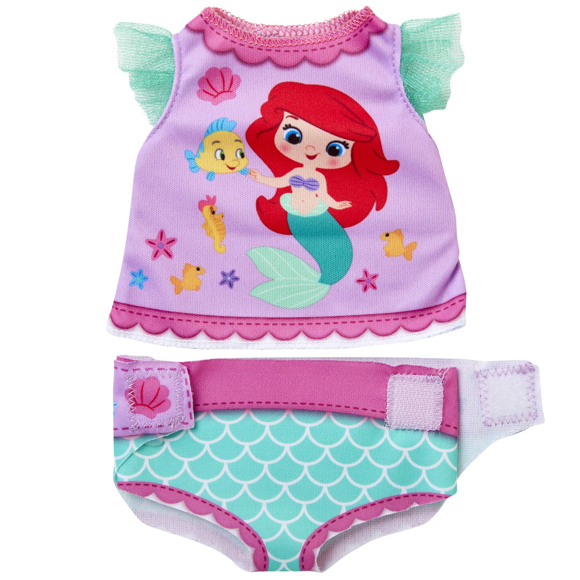 My Disney Nursery Baby Doll Clothes & Accessories, Ariel Diaper Accessory Pack Inspired by Disney's The Little Mermaid! Includes Doll T-Shirt, Doll