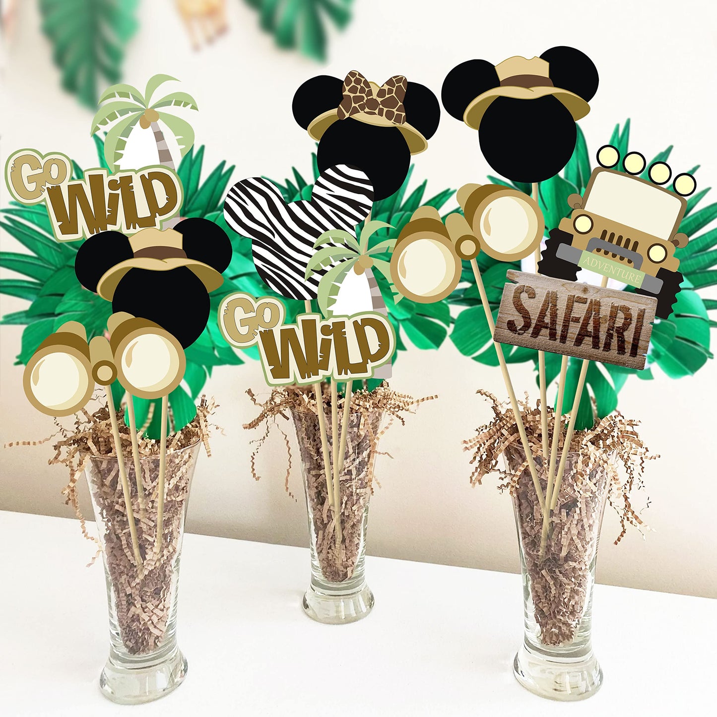 Mouse Safari Centerpiece Sticks- Let's Go Wild Jungle Animal Birthday Party Baby Shower Table Toppers for Kids?28PCS?