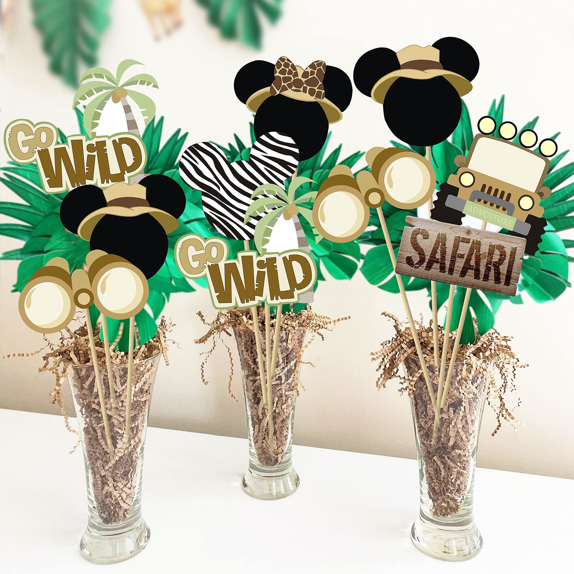 Mouse Safari Centerpiece Sticks- Let's Go Wild Jungle Animal Birthday Party Baby Shower Table Toppers for Kids?28PCS?