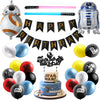 Haooryx 35PCS Galaxy Wars Birthday Party Favor Supplies for Kids, Black Series Birthday Banner Darth Vader Cake Topper Decoration Latex Balloons War