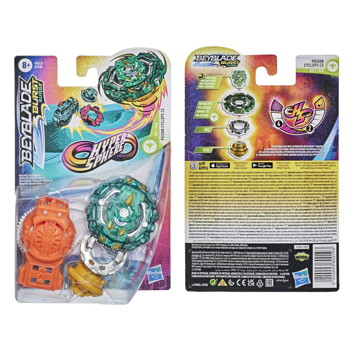 Bey Blade Burst Rise Hypersphere Poison Cyclops C5 Starter Pack - Defense Type Battling Game Top and Launcher, Toys Ages 8 and Up