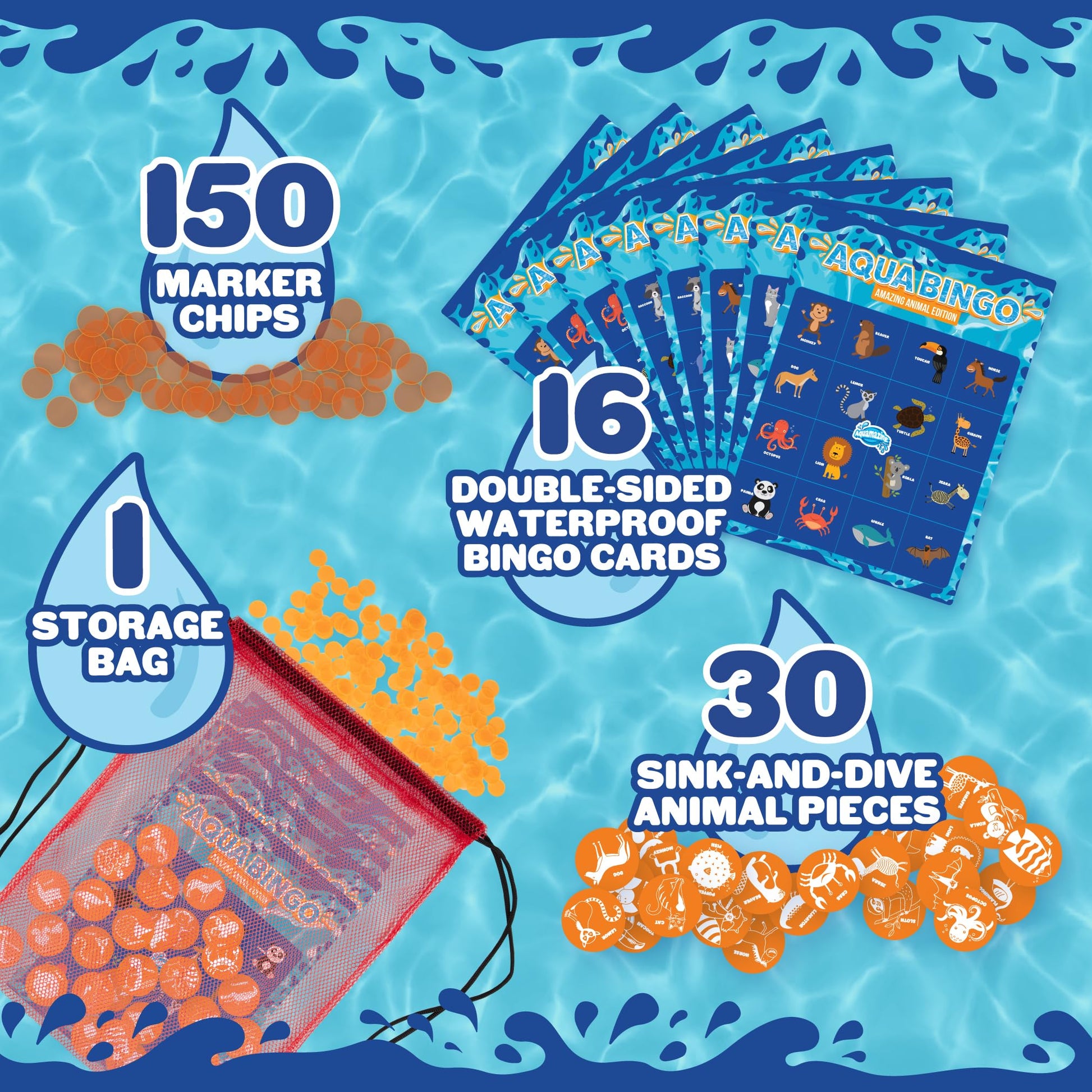 Pool Bingo Diving Game for Kids- Summer Animal Party Fun Edition Toy