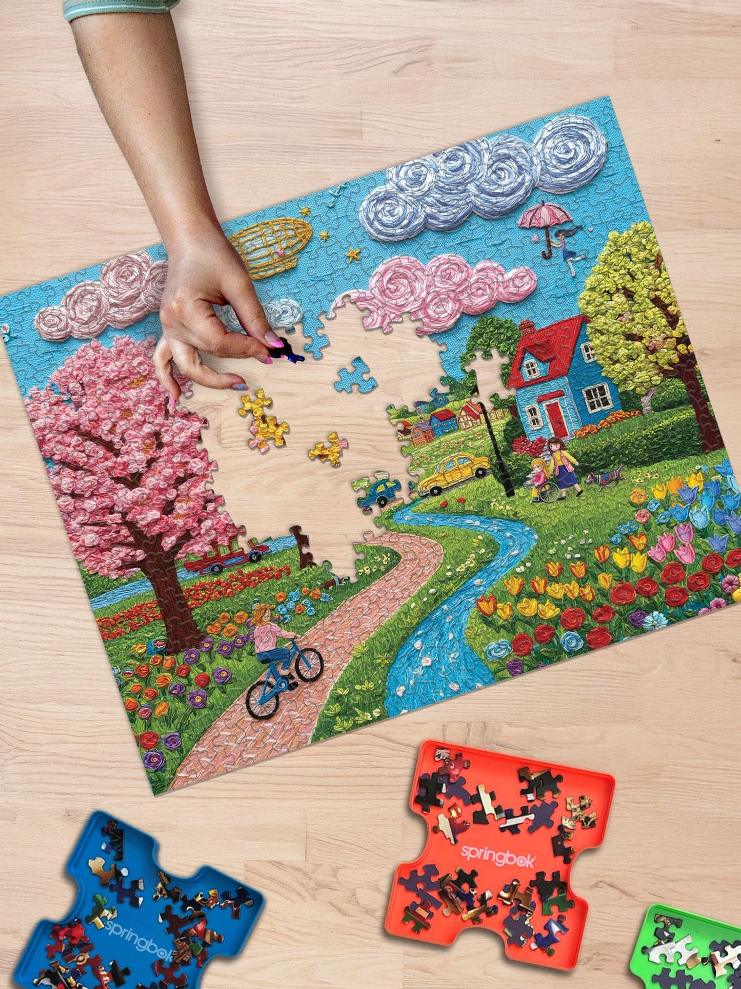 Springbok Springtime Stroll 1000 Piece Jigsaw Puzzle for Adults & Family - Poster Now Included - Scenic Spring Garden, Flowers & Trees Art - Unique