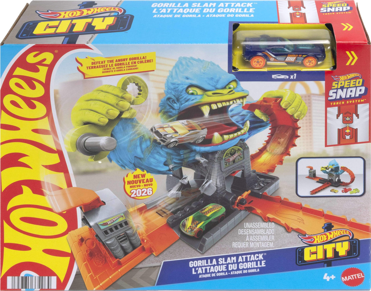 Hot Wheels City Gorilla Slam Attack Playset & 1:64 Scale Toy Car