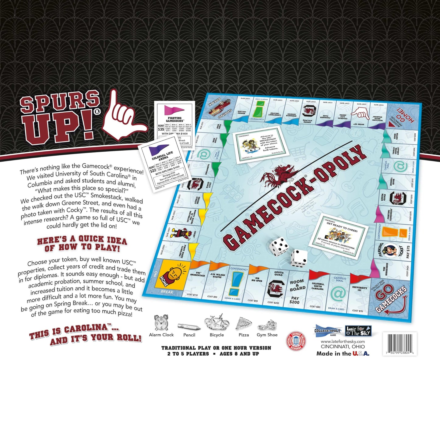 Late for The Sky Gamecock-Opoly University-Themed Family Board Game, Opoly-Style Strategy for 2-6 Players, Ages 8+, Fast 1-Hour or Traditional Play