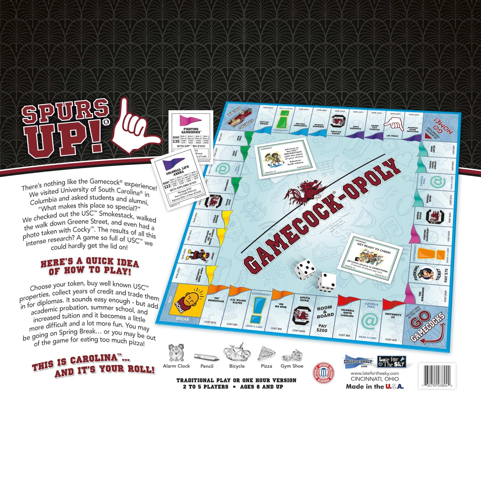 Late for The Sky Gamecock-Opoly University-Themed Family Board Game, Opoly-Style Strategy for 2-6 Players, Ages 8+, Fast 1-Hour or Traditional Play