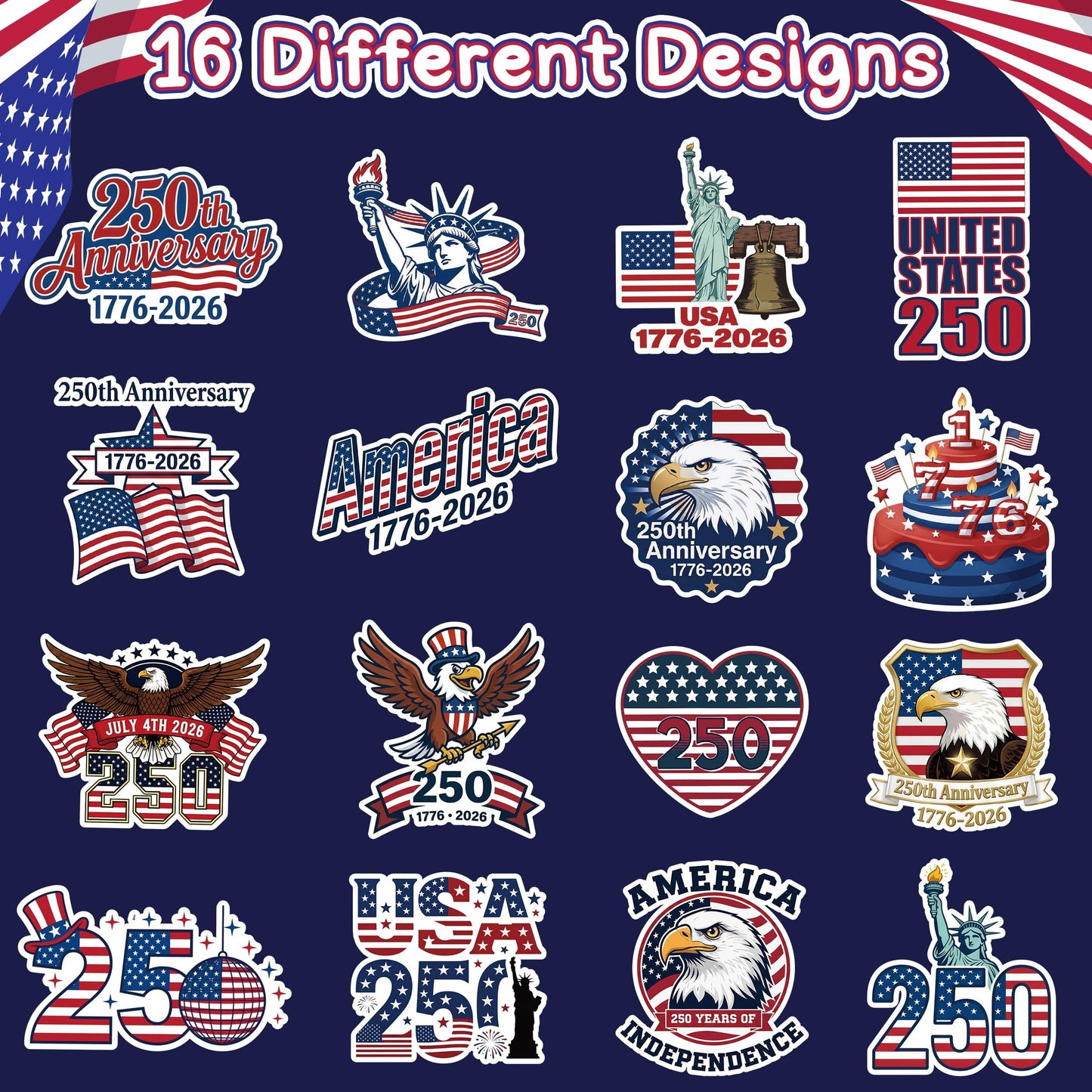 5wsech United States 250th Anniversary Roll Stickers for Kids - 1000Pcs 4th of July 1776-2026 America Flag Elements Patriotic Decals for Independent
