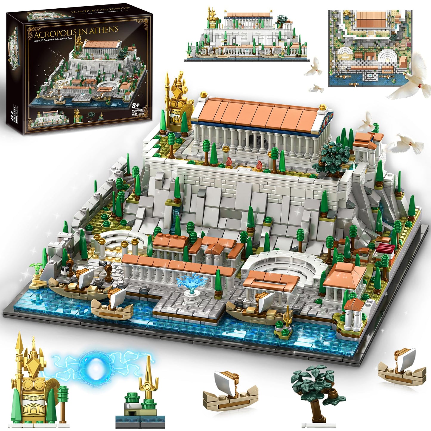 SpblastB Architecture Acropolis of Athens Building Blocks Set, 1988 Pieces Landmark Collection City Building Kit, Display Model Kit and Home Decor