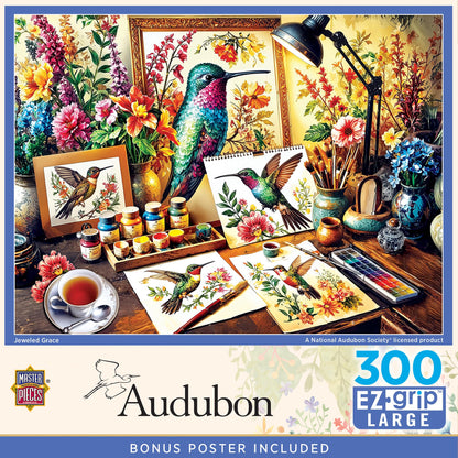 MasterPieces Audubon Jeweled Grace 300 Piece Puzzle - Ezgrip Jigsaw for Adults, Nature Theme, 18"x24"