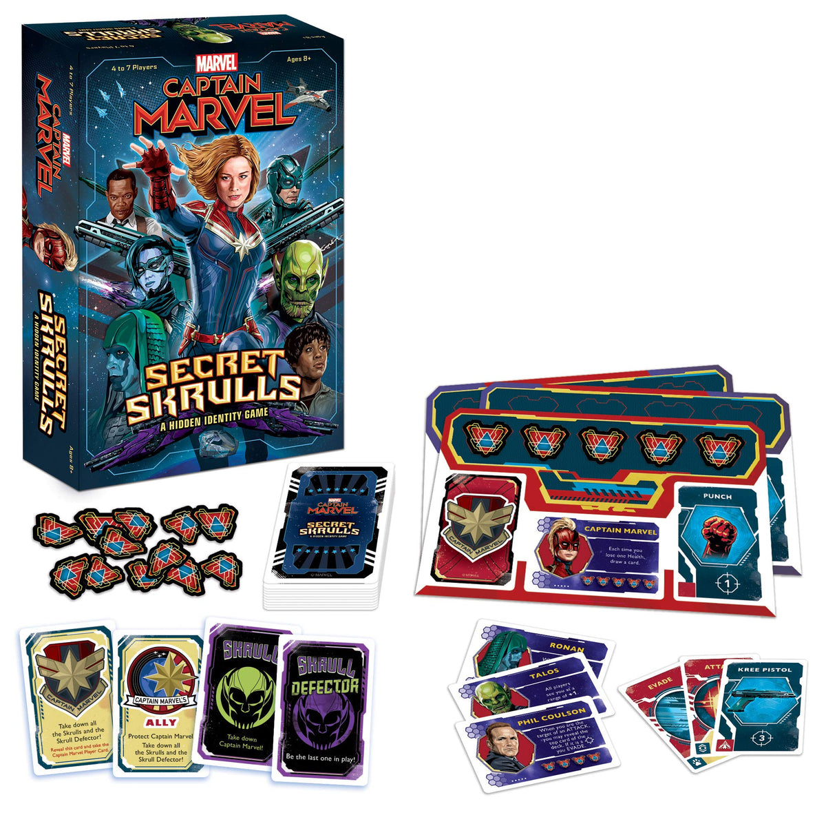 USAOPOLY Captain Marvel: Secret Skrulls Card Game | Hidden Identity Game Featuring Marvel Universe Characters | Officially Licensed Avengers Captain