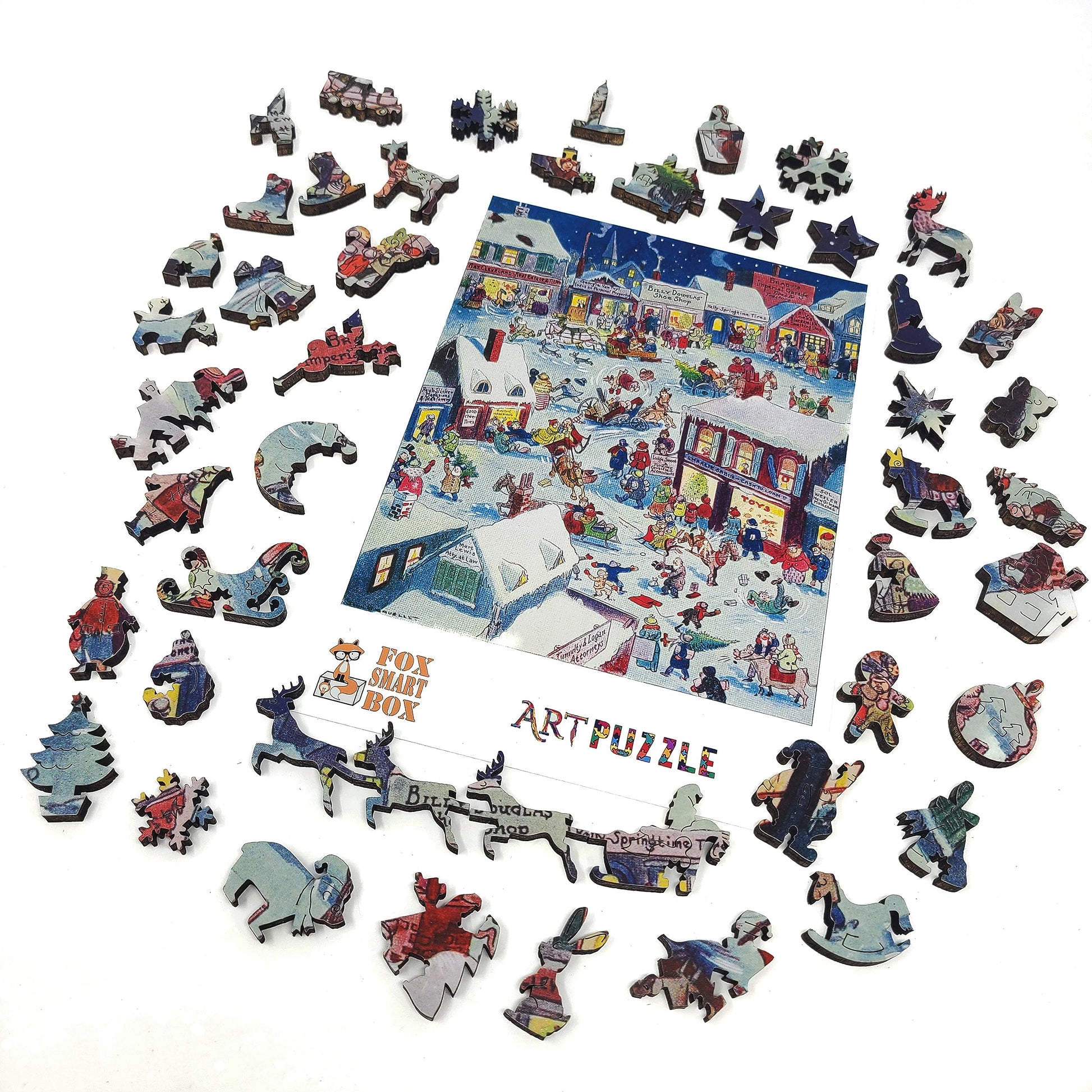 Wooden Jigs?w Puzzle for Adults - Uniquely Shaped Pieces - Made in The USA by FoxSmartBox - 263 Pieces - Christmas eve at Yapp's Crossing