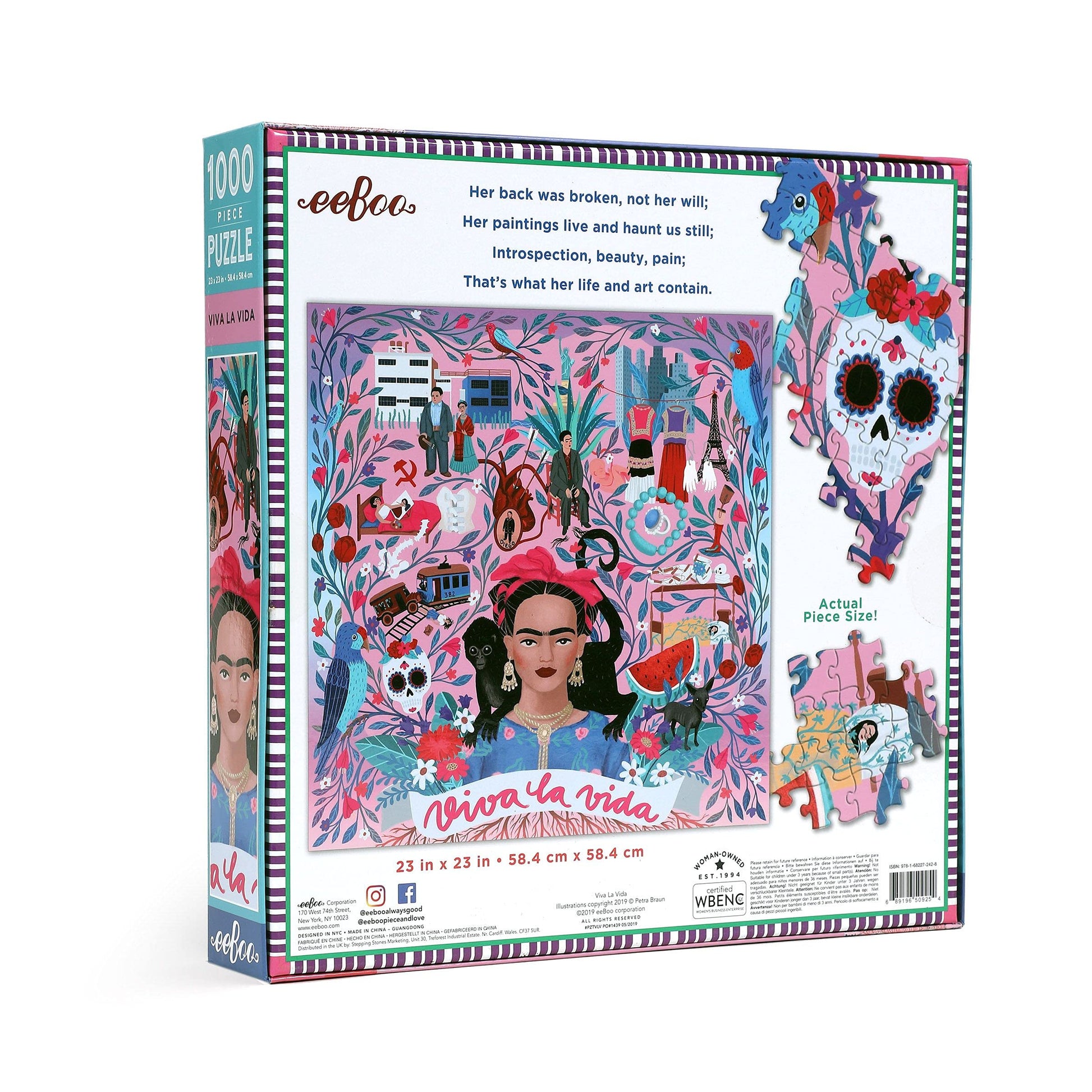 eeBoo: Piece and Love Viva la Vida Frida Kahlo 1000 Piece Square Adult Jigsaw Puzzle, Puzzle for Adults and Families, Glossy, Sturdy Pieces