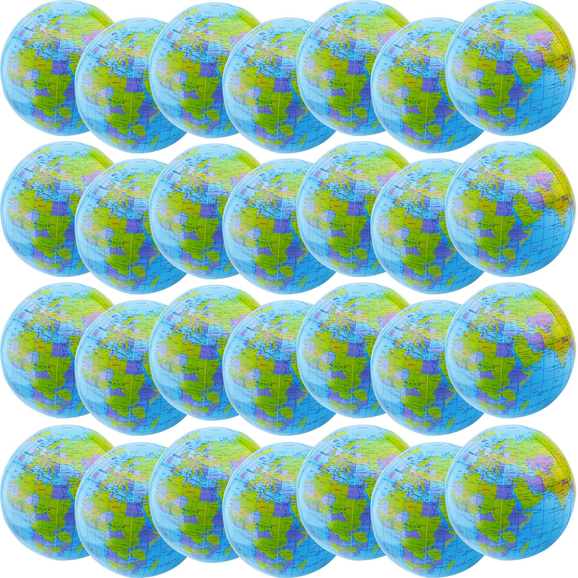 Restroma 20 Pack Inflatable World Globe - 16 Inch Blow Up Earth Beach Ball for Summer Beach Party Favors