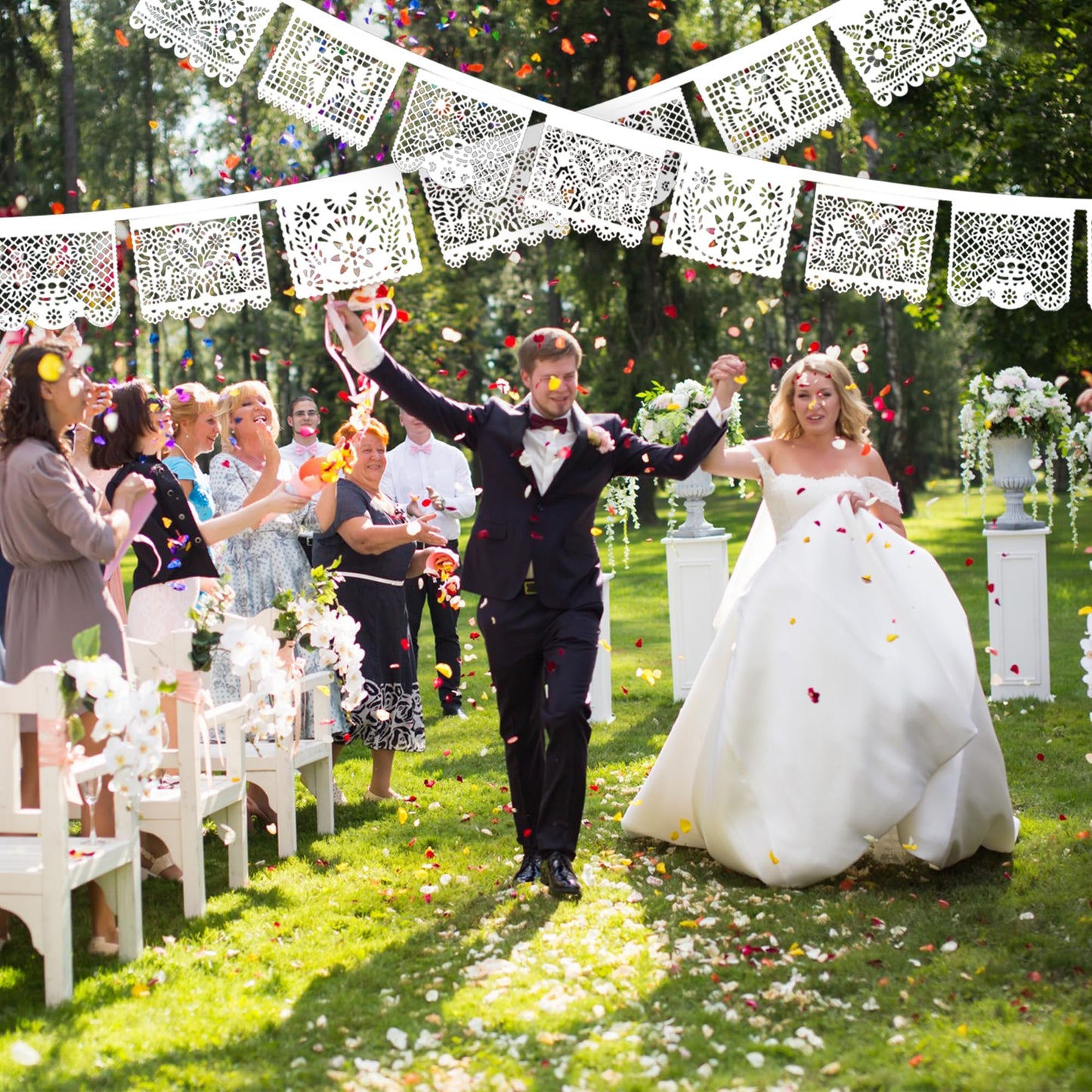 White Papel Picado Banner - 6 Packs 108Ft Plastic Mexican Wedding Decor, Fiesta Party Decorations for Cinco de Mayo, Baby Shower, Dia de Los Muertos