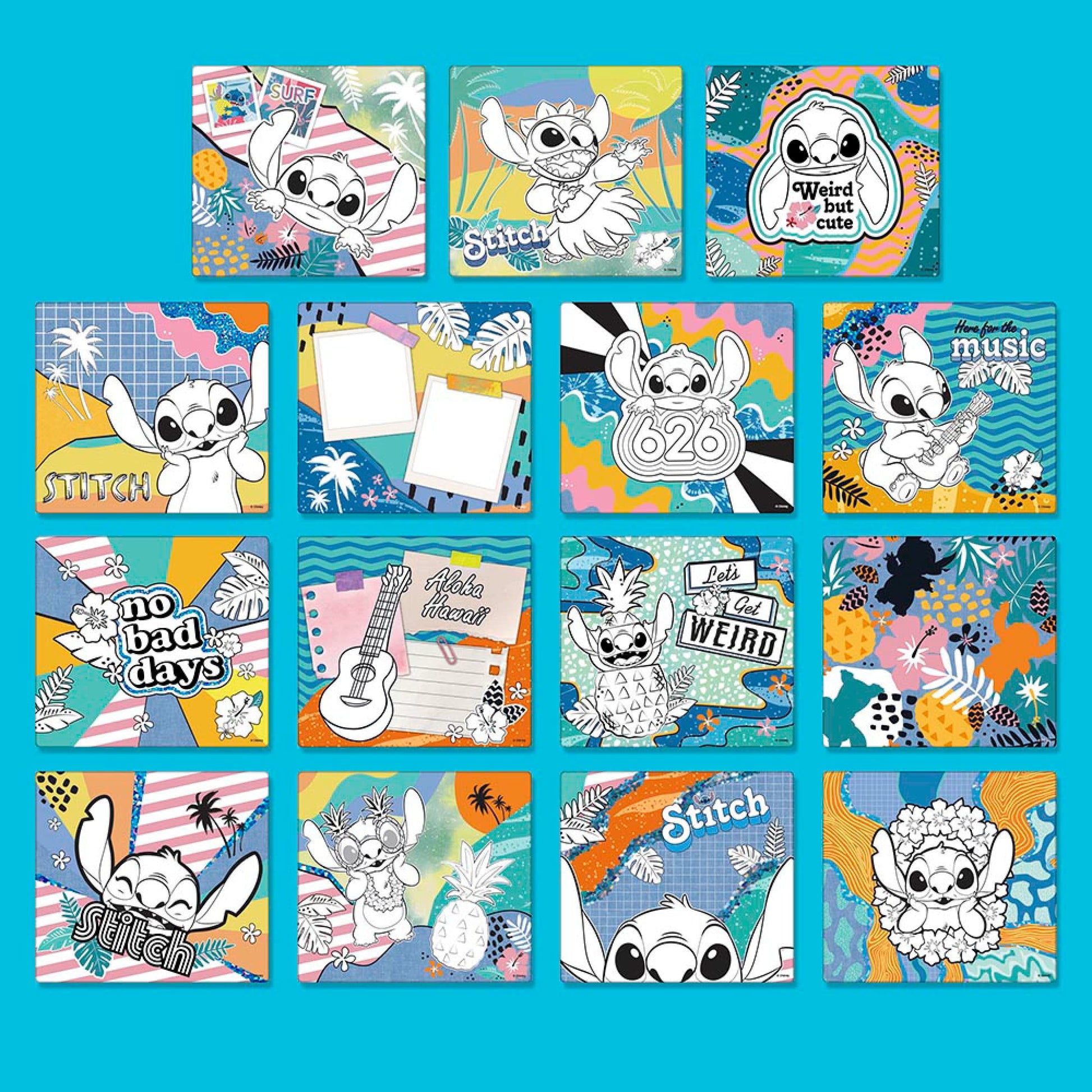 Fashion Angels Disney Stitch Color & Collage Design Set, Includes 15 Colorable Posters & 7 Sticker Sheets, Ideal Crafts Activity for Kids Ages 8
