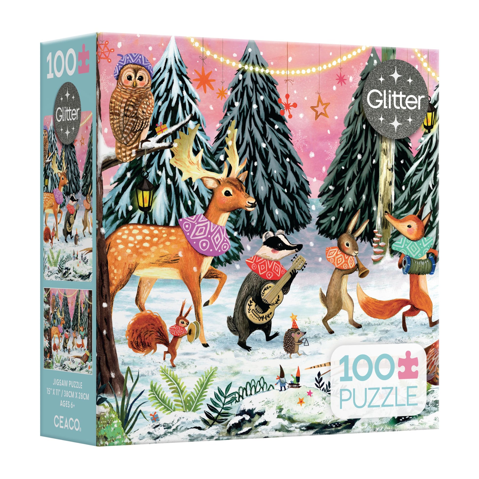 Ceaco - Holiday Woodland Parade Glitter - 100 Piece Jigsaw Puzzle Ages 6+
