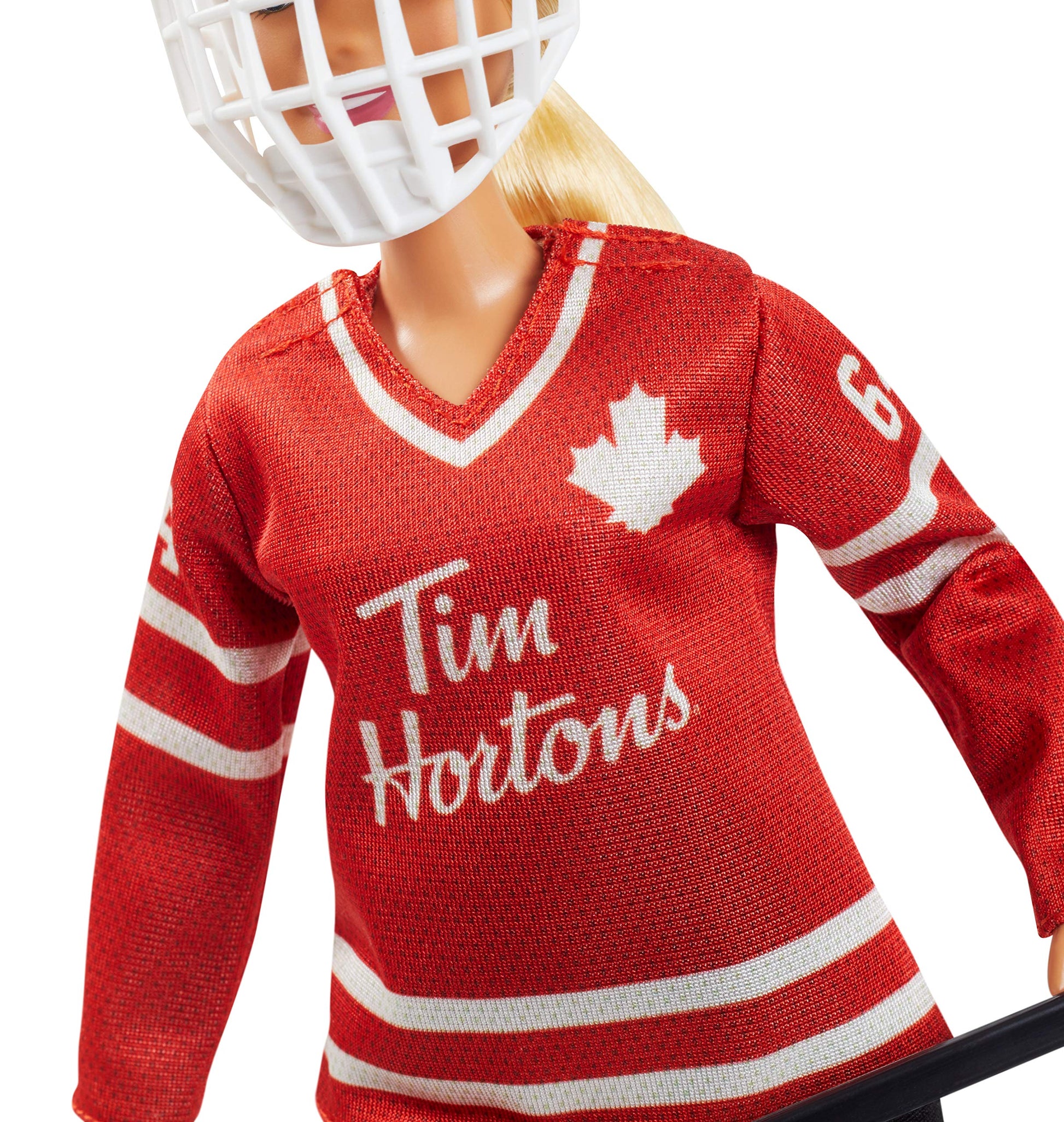 Tim Hortons Barbie Doll (12-inch Curvy) Collectible Wearing Hockey Uniform, with Stand and Certificate of Authenticity, for 6 Years and Up, Red