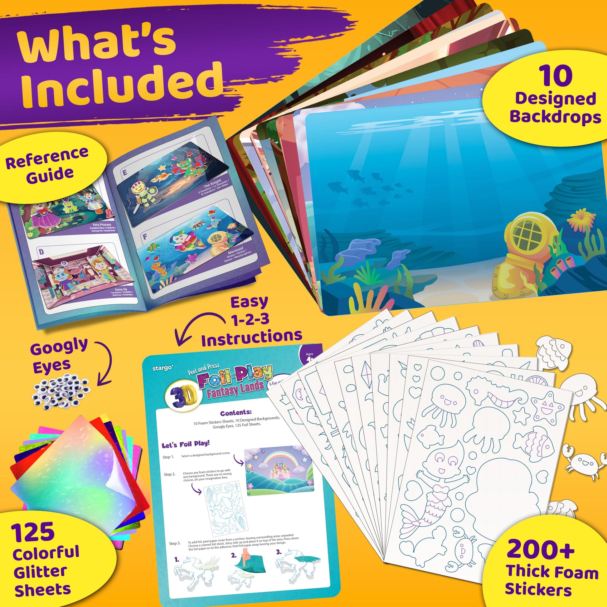 Foil Creative Art Kit for Kids, Fun Craft Set with Triple-Layer 3D Stickers & Foil Sheets - Creative Arts & Crafts for Birthday Party, Girls, Boys DIY