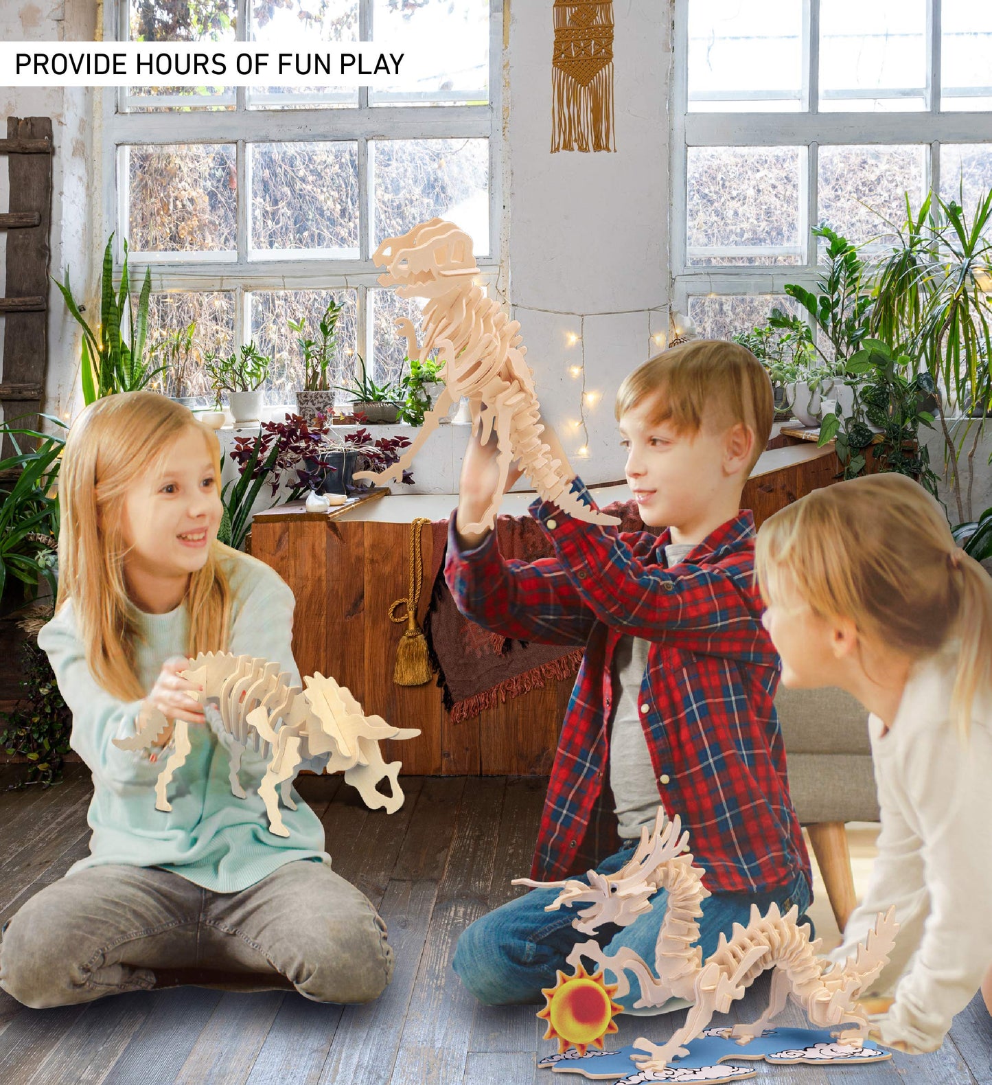 Puzzled 3D Puzzle Triceratops Dinosaur Wood Craft Construction Model Kit Fun & Educational DIY Wooden Toy Assemble Dino Model Unfinished Craft Hobby