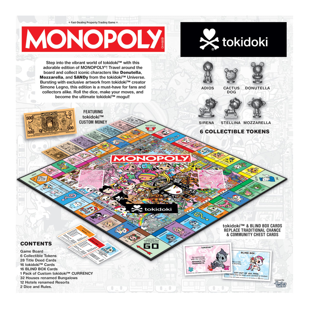 MONOPOLY: tokidoki Board Game, Buy, Sell & Trade Characters like Donutella, Mozzarella, & Stellina, Includes 6 Collectible Mover Tokens - Cactus Dog