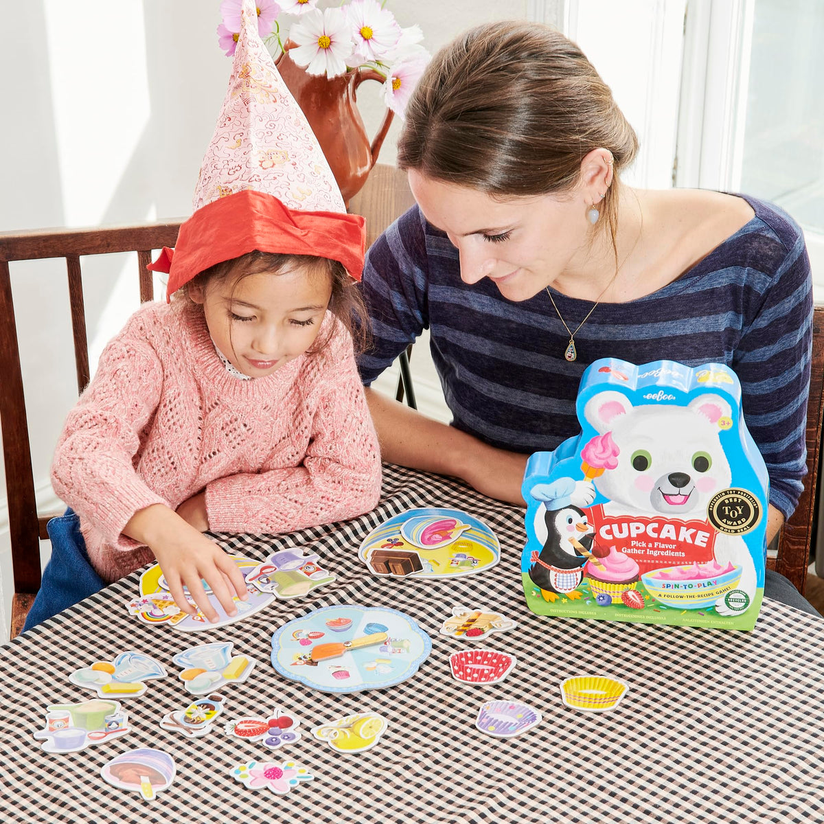 eeBoo: Cupcake Shaped Spinner Game - Animal & Baking Themed Game for Kids, Spin to Collect Ingredients, Preschool, Ages 3+, 2-4 Players