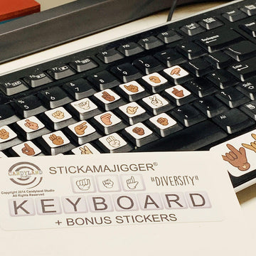 "Diversity" Skin Tone ASL Sign Language Keyboard Stickers + Bonus Restickable Decals