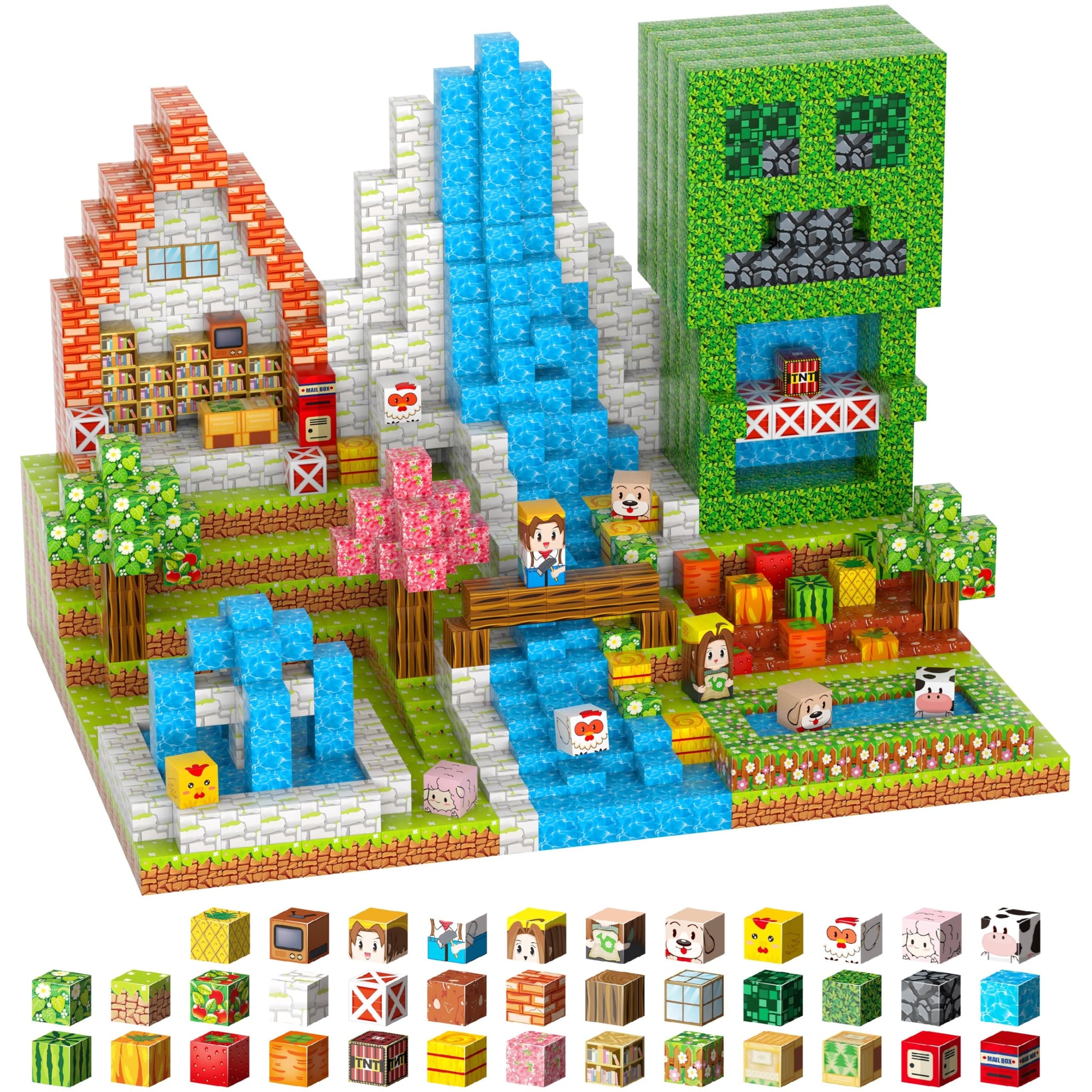 FXZYIXS Magnetic Blocks, 117-Piece 0.8in Building Farm Magnet Game Set, Stacking Building Blocks Cubes Magnets for Kids, STEM Sensory Creative Toys