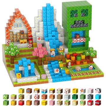 FXZYIXS Magnetic Blocks, 117-Piece 0.8in Building Farm Magnet Game Set, Stacking Building Blocks Cubes Magnets for Kids, STEM Sensory Creative Toys