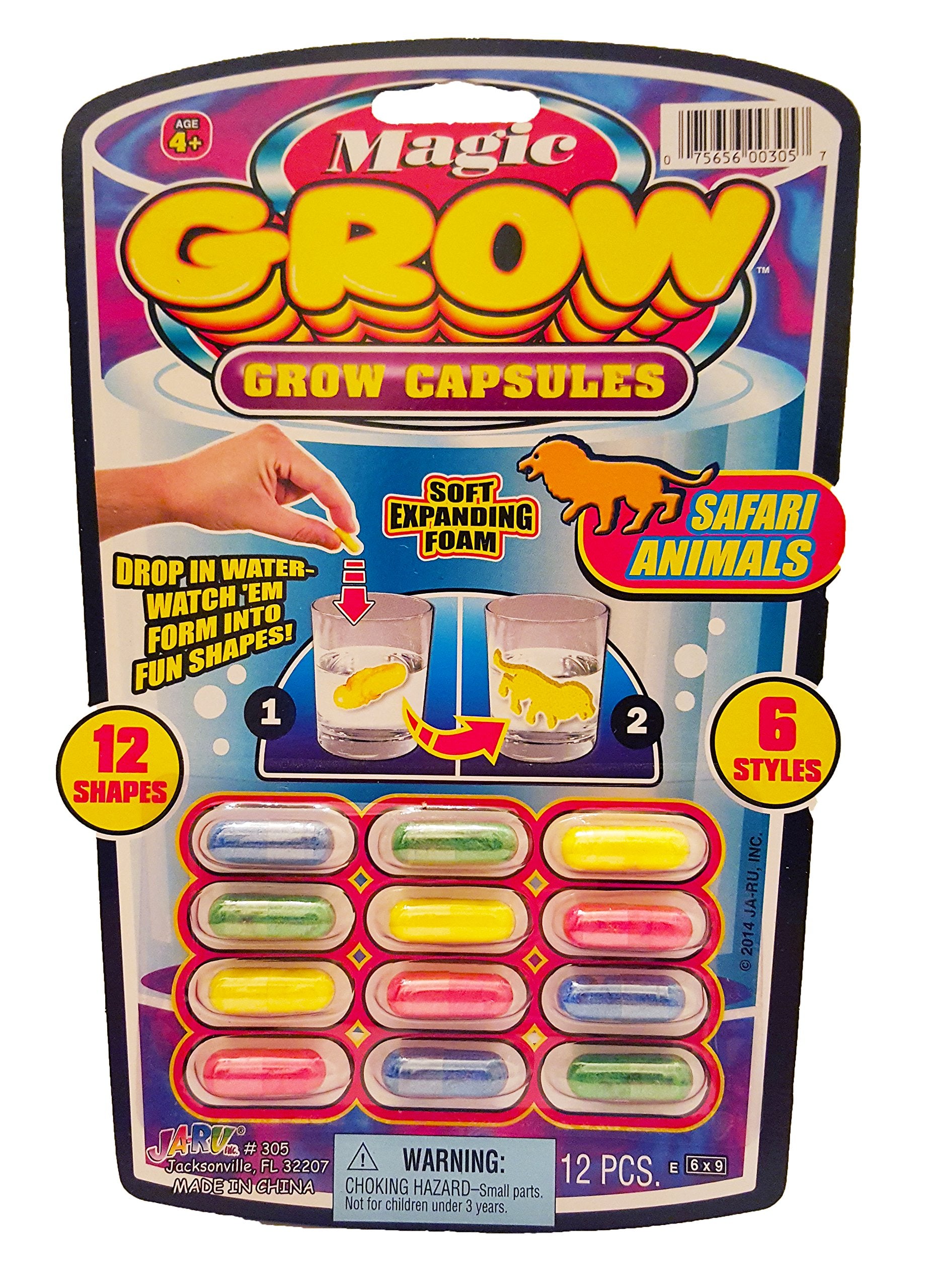JA-RU Universal Specialties, Magic Grow Capsules 6 Pack, 72 Capsules Sea Creatures, Dinosaur, Animal Farm Toys. Water Growing Toys for Kids. Animal